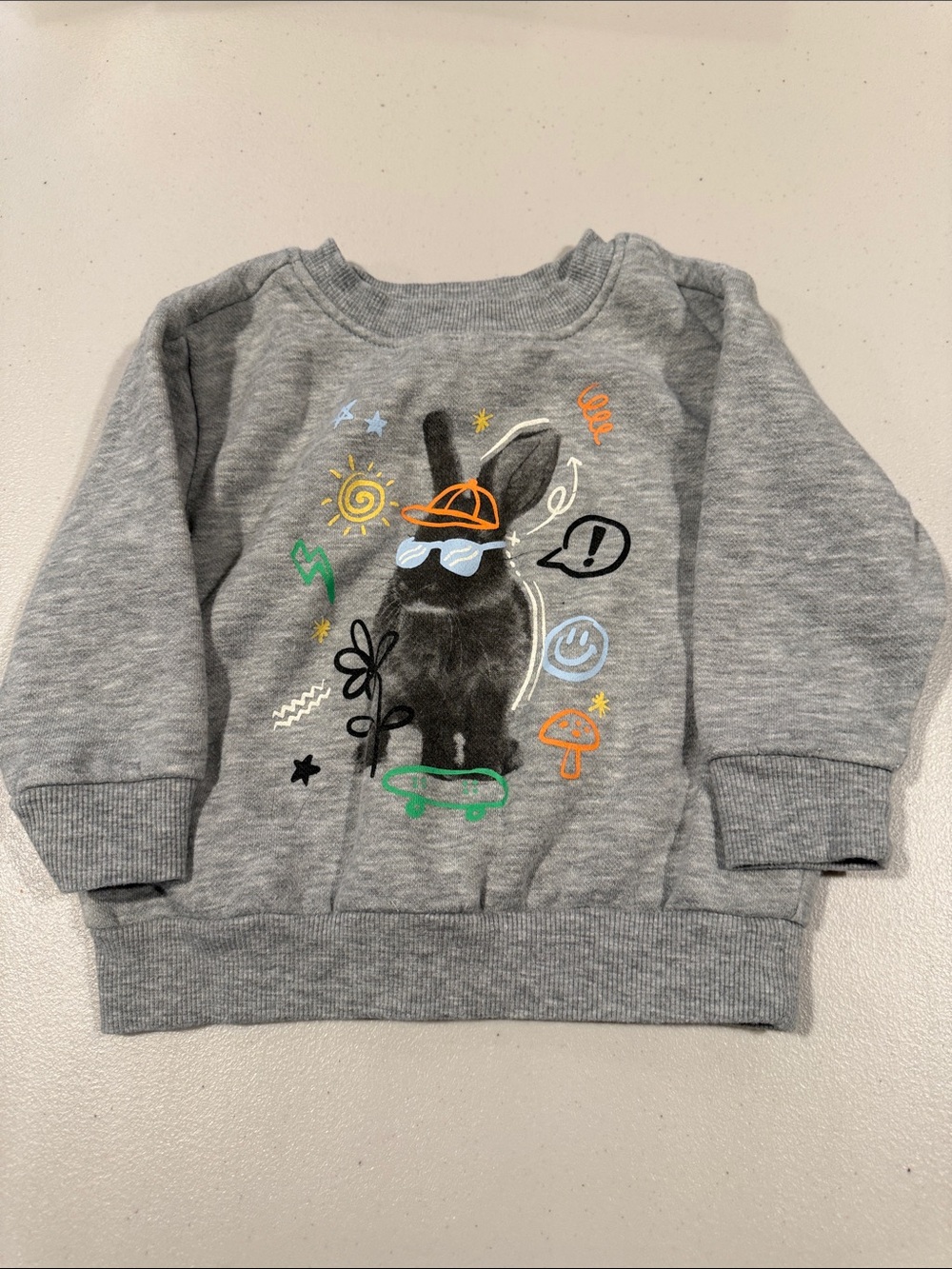 Old Navy Gray Kids Bunny Graphic Sweatshirt with Colorful Accents